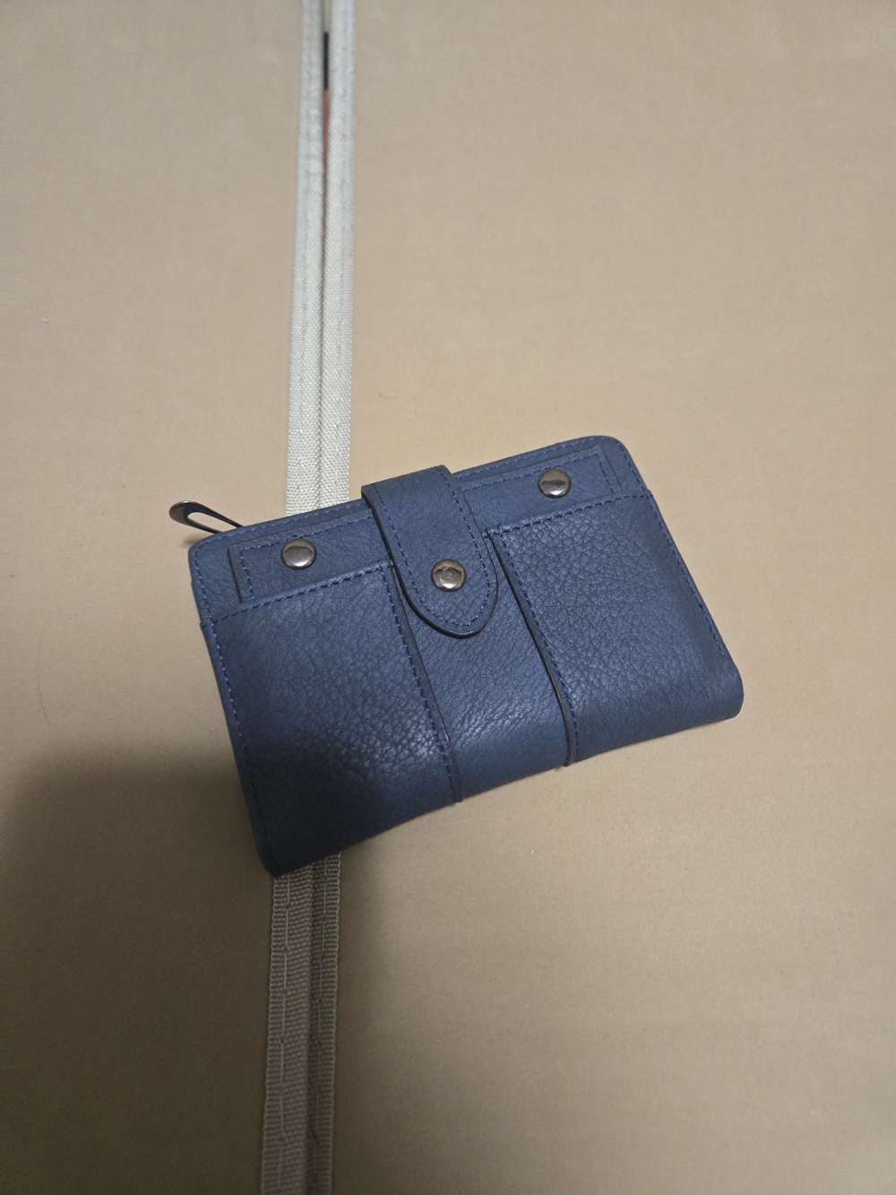 Compact Navy Leather Snap & Zip Wallet for Women
